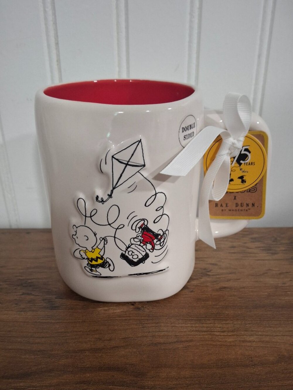 New Rae Dunn Peanuts Ceramic Coffee Mug Charlie Brown Marcie Kite Flying